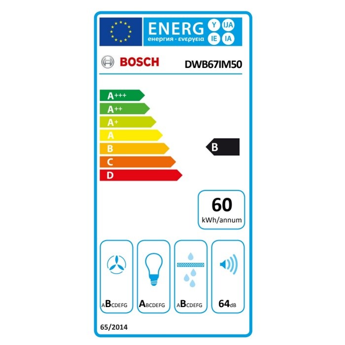 Etiqueta energética B de la campana Bosch DWB67IM50