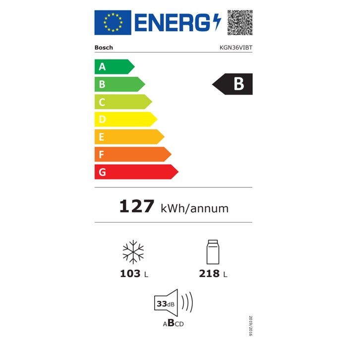 Etiqueta energética B del frigorífico Bosch KGN36VIBT